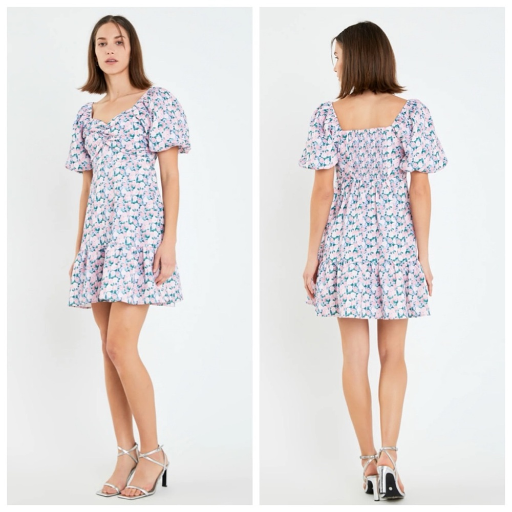 English Factory Floral Mini Dress - Pink and Blue
